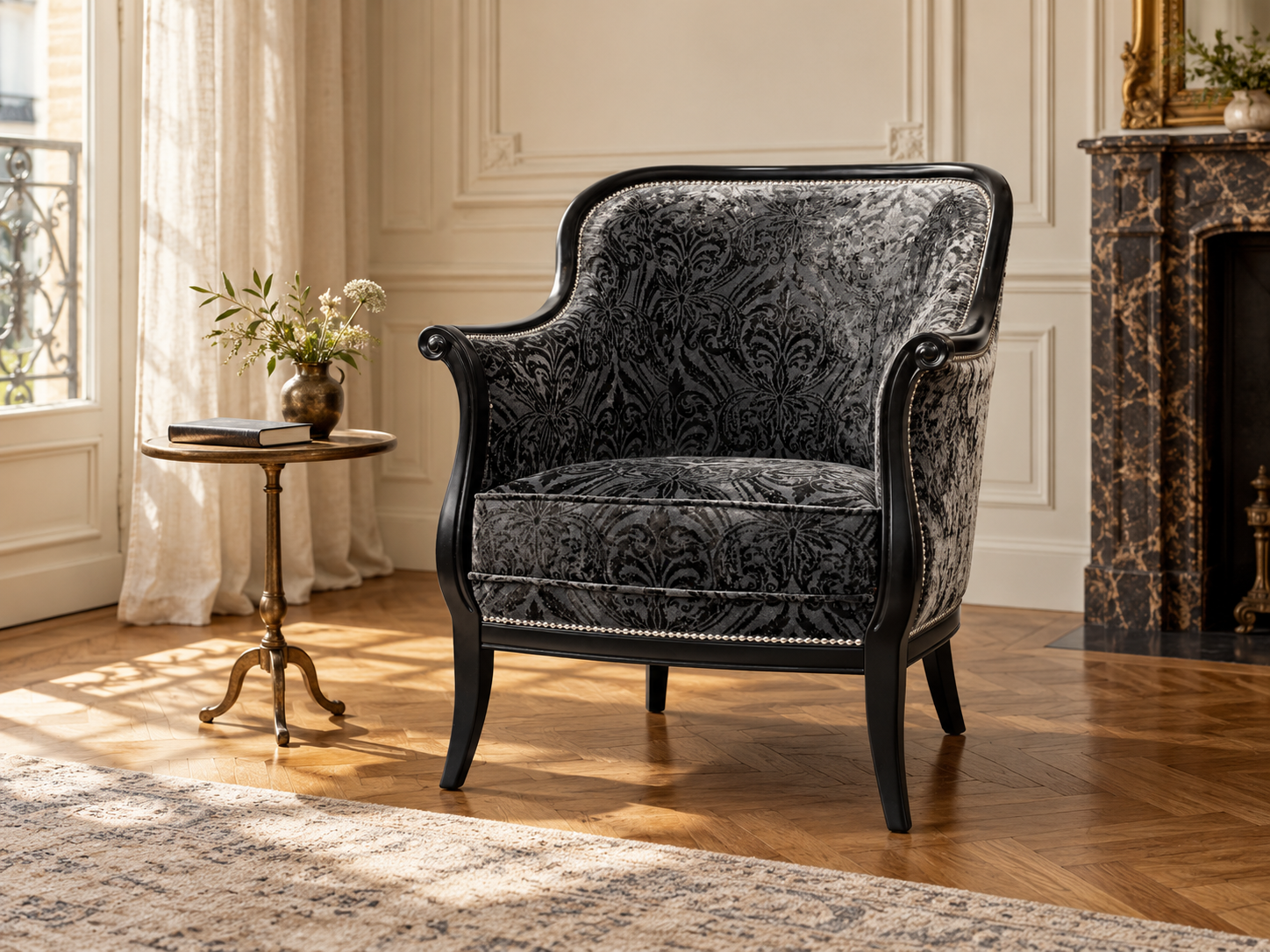 Fotel Duchessa w eleganckim kąciku do czytania — wizualizacja aranżacji